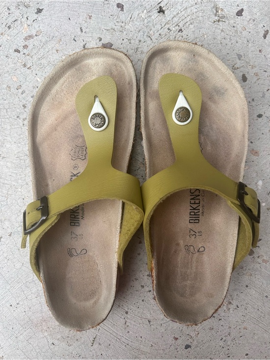 Birkenstock Shoes - Birkenstock Gizeh Sandals Olive Green Leather Size 37 Casual Beach Hippie Boho